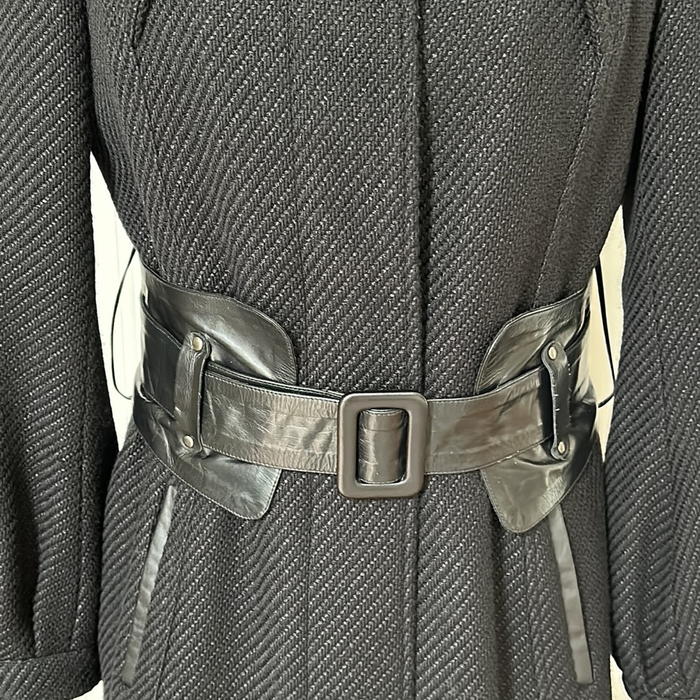 Mackage Bell sleeve textured wool blend coat leather trim/ belt. Size Large - Picture 8 of 15